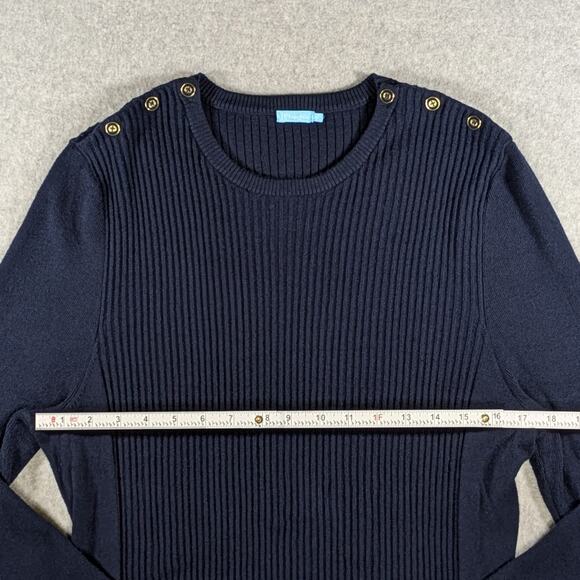 J.McLaughlin Seaspray Knit Top Sweater Navy Blue Gold Button Shoulder Size XL - Picture 7 of 16